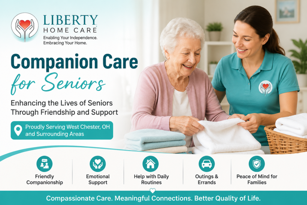 Companion Care West Chester OH caregiver providing companionship and emotional support to a senior woman at home.