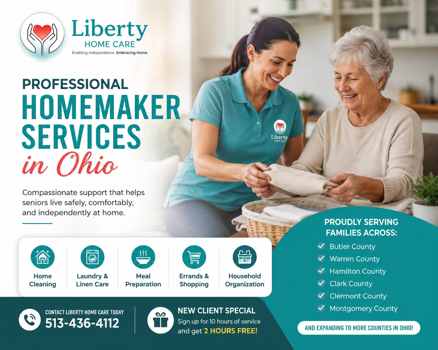 Professional Homemaker Services in Ohio by Liberty Home Care helping seniors live safely and independently at home